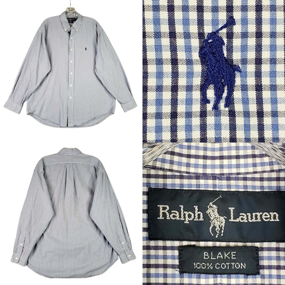 Polo Ralph Lauren Shirt Oxford Button Down Mens Size Large LS Blue Plaid